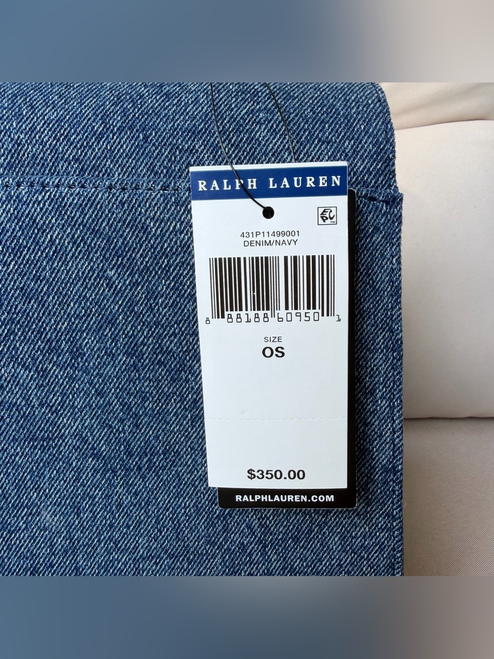 Lauren Ralph Lauren Farrah Washed Denim Indigo Blue Medium Satchel NWT - Picture 7 of 8